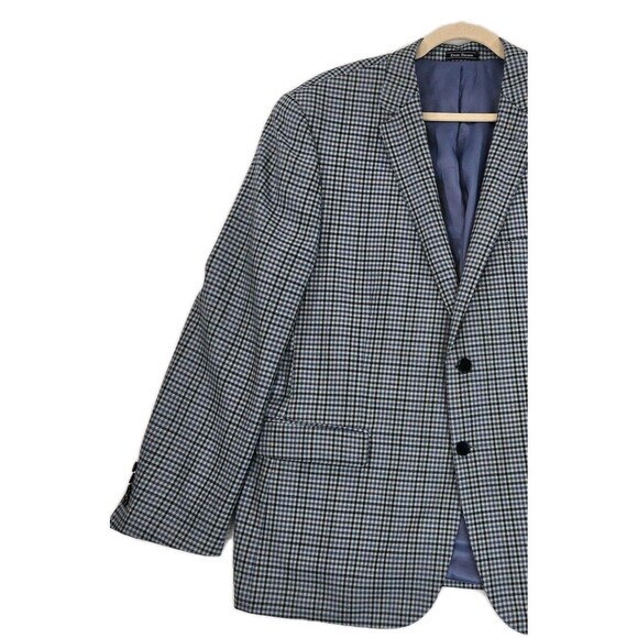 Enzo Tovare Blazer Mens 46R Blue Check Plaid Wool Sport Coat Two Button Lined - Picture 6 of 16